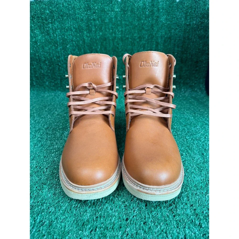 OluKai Kilakila Mens 11 Coconut Husk Brown Leather Waterproof Boots SZ‎ 11